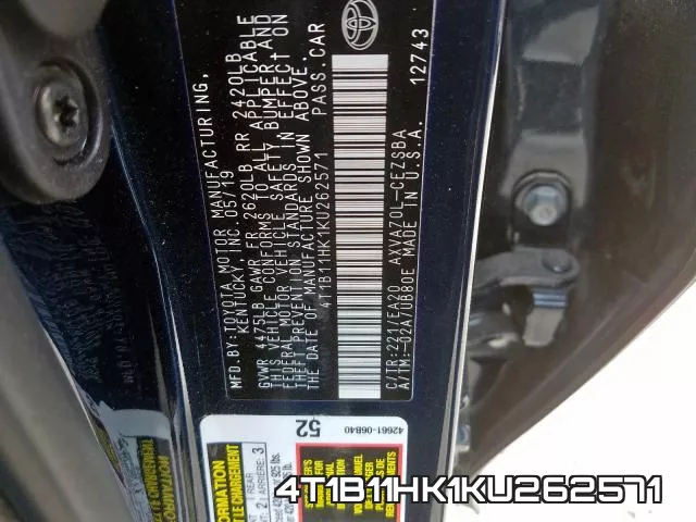 4T1B11HK1KU262571 фото 2