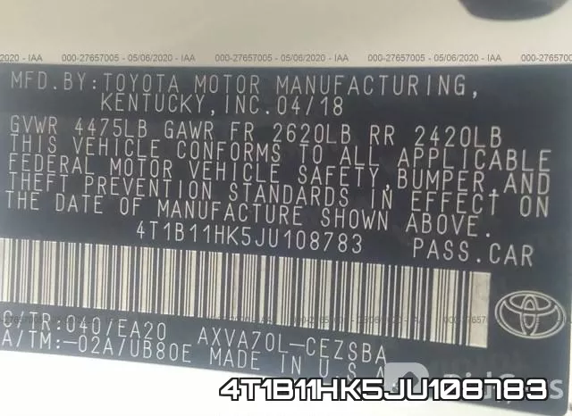 4T1B11HK5JU108783 фото 10