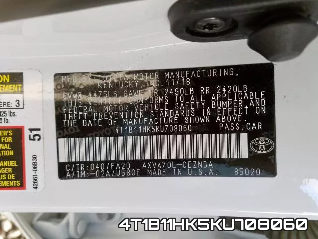 4T1B11HK5KU708060 фото 2