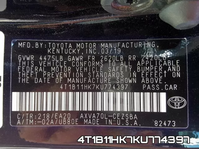4T1B11HK7KU774397 фото 2