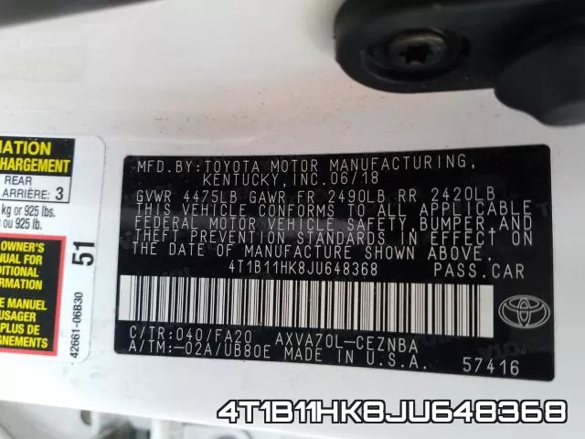 4T1B11HK8JU648368 фото 2