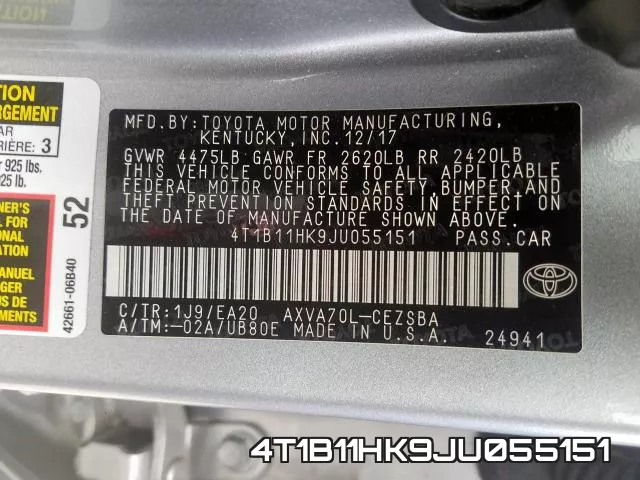 4T1B11HK9JU055151 фото 2