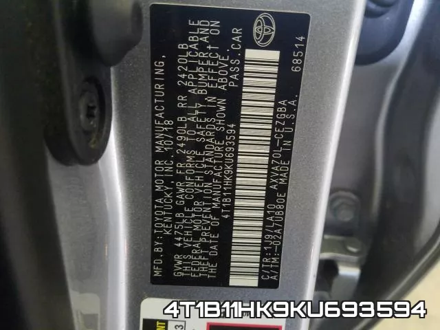 4T1B11HK9KU693594 фото 2