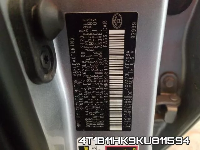4T1B11HK9KU811594 фото 2
