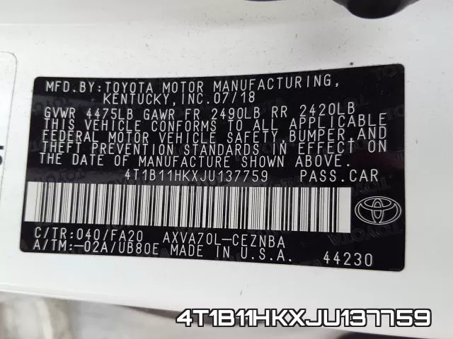 4T1B11HKXJU137759 фото 2