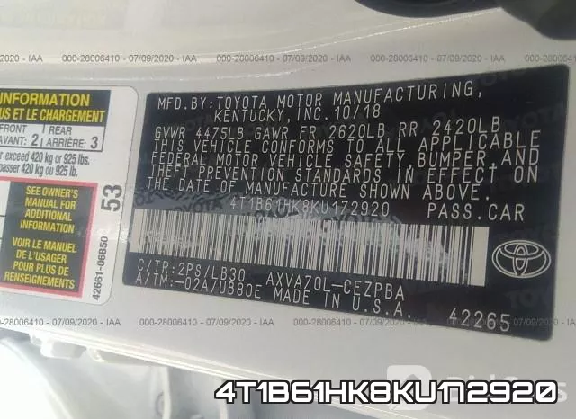 4T1B61HK8KU172920 фото 10