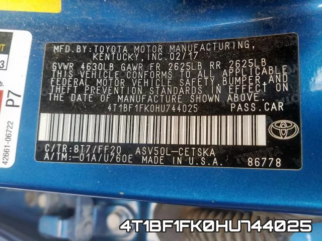 4T1BF1FK0HU744025 фото 2