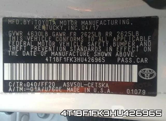 4T1BF1FK3HU426965 фото 10