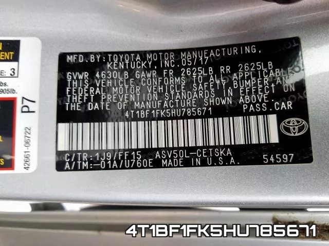 4T1BF1FK5HU785671 фото 2