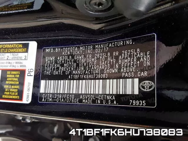 4T1BF1FK6HU738083 фото 2