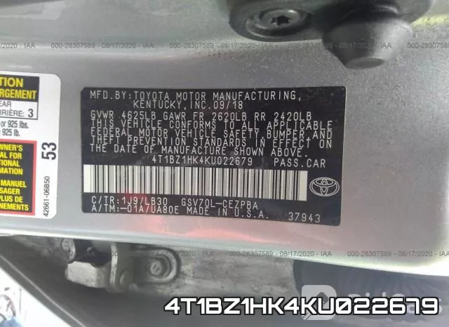 4T1BZ1HK4KU022679 фото 10