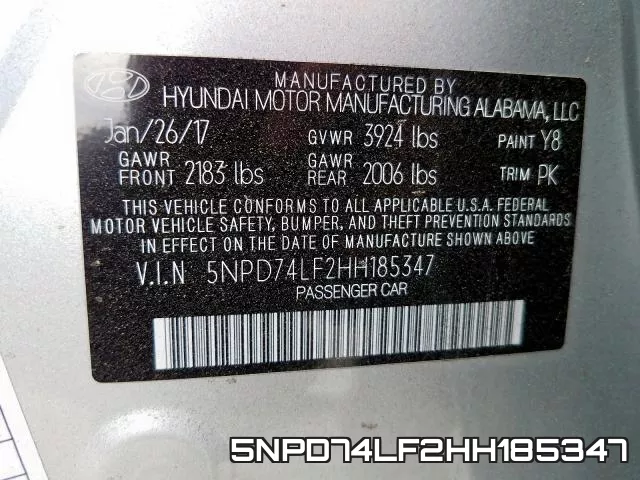 5NPD74LF2HH185347 фото 2