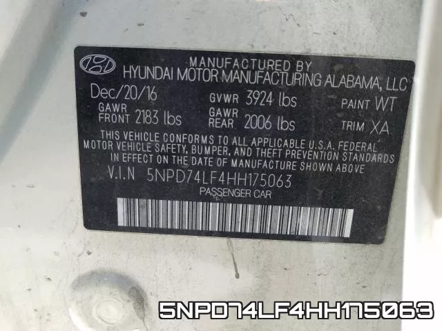 5NPD74LF4HH175063 фото 2
