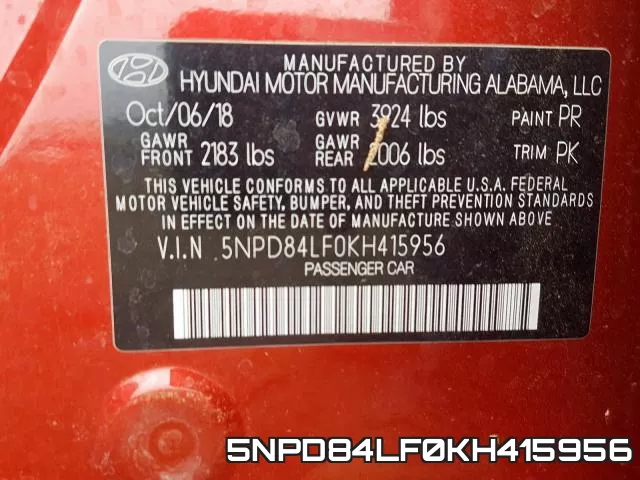 5NPD84LF0KH415956 фото 2