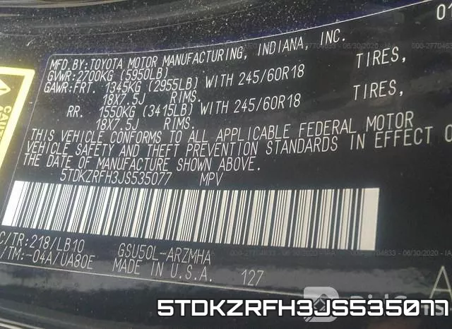 5TDKZRFH3JS535077 фото 10