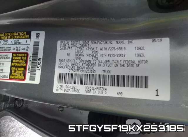5TFGY5F19KX253185 фото 10