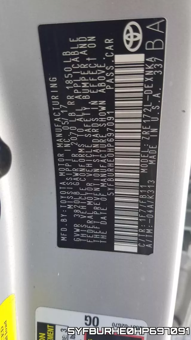 5YFBURHE0HP697091 фото 2