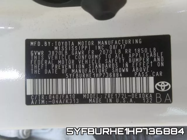 5YFBURHE1HP736884 фото 2