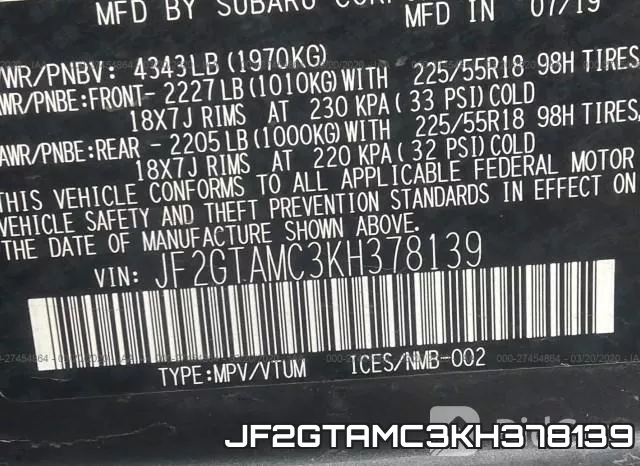 JF2GTAMC3KH378139 фото 10