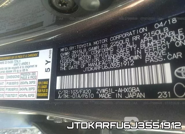 JTDKARFU6J3551912 фото 10