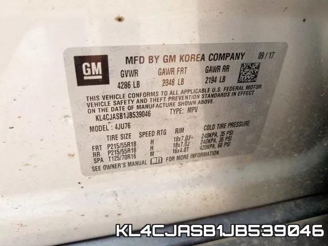 KL4CJASB1JB539046 фото 2