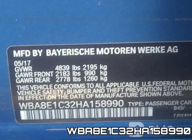 WBA8E1C32HA158990 фото 10
