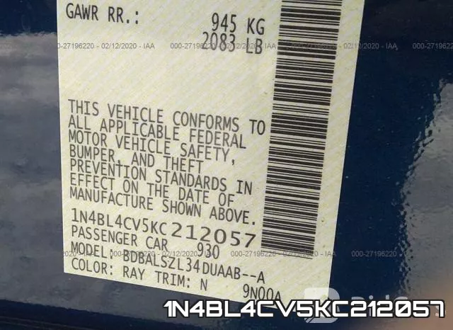 1N4BL4CV5KC212057 фото 10