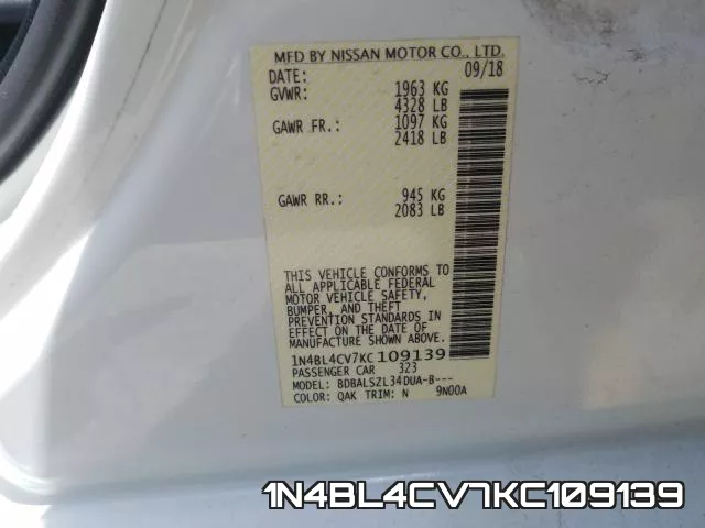 1N4BL4CV7KC109139 фото 2