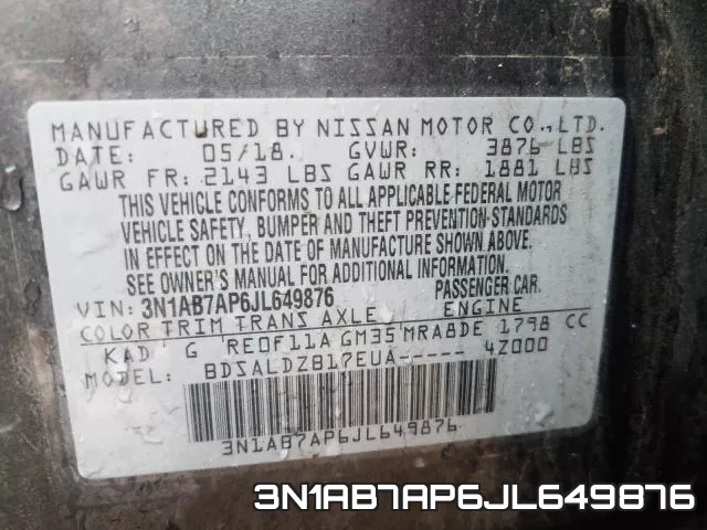 3N1AB7AP6JL649876 фото 2