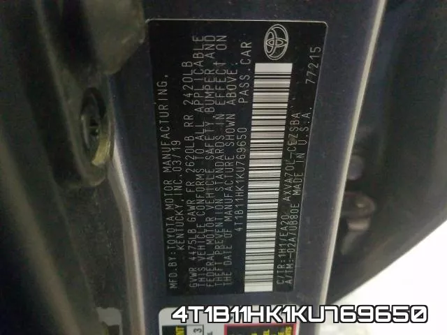4T1B11HK1KU769650 фото 2
