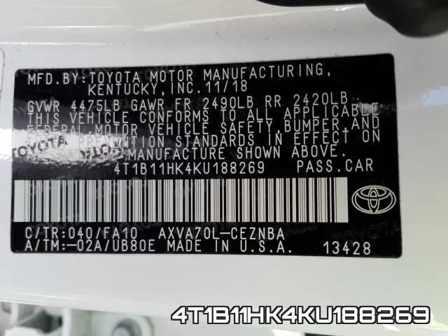4T1B11HK4KU188269 фото 2