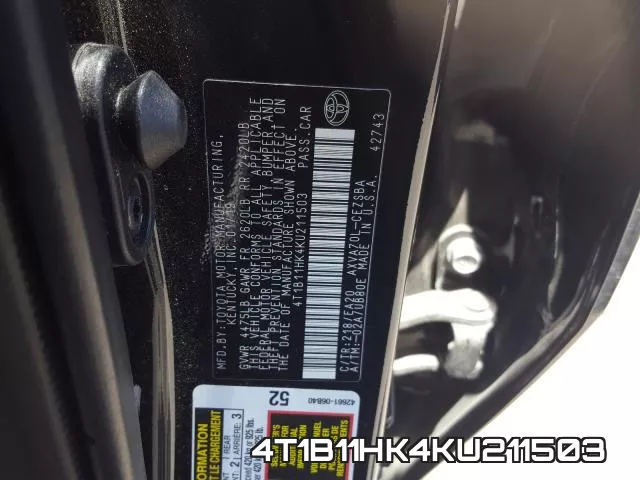 4T1B11HK4KU211503 фото 2