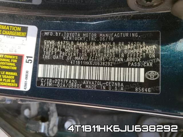 4T1B11HK6JU638292 фото 2