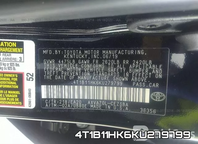 4T1B11HK6KU279799 фото 10