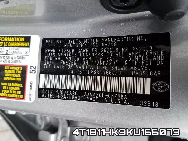 4T1B11HK9KU166073 фото 2
