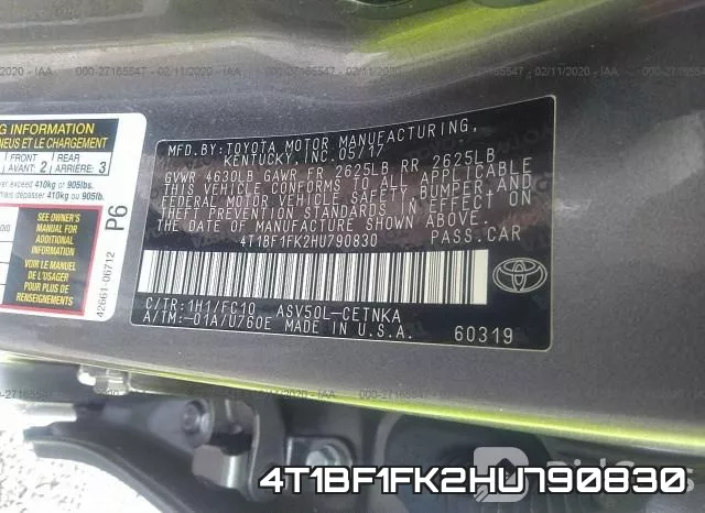 4T1BF1FK2HU790830 фото 10