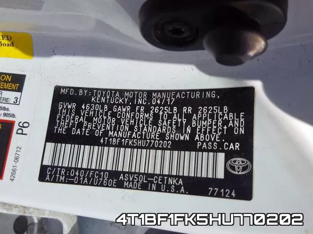 4T1BF1FK5HU770202 фото 2