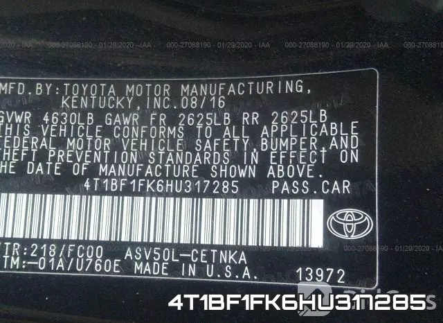 4T1BF1FK6HU317285 фото 10