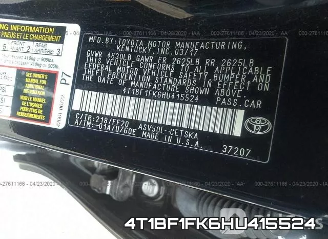 4T1BF1FK6HU415524 фото 10