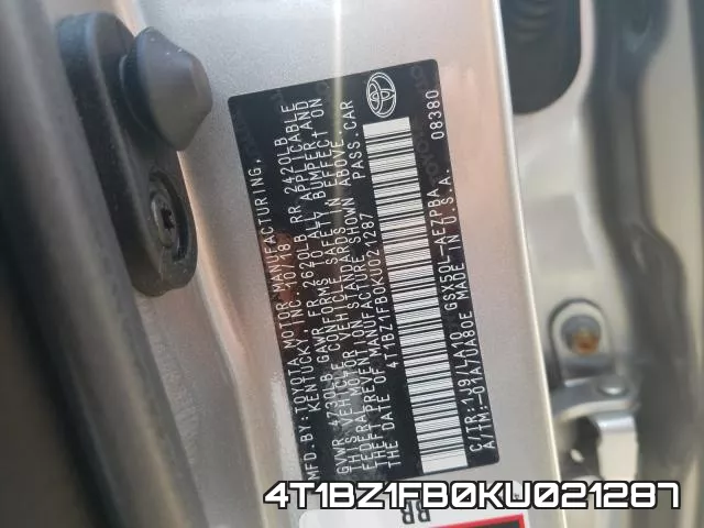 4T1BZ1FB0KU021287 фото 2