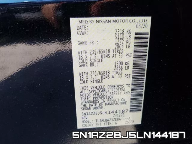 5N1AZ2BJ5LN144187 фото 2
