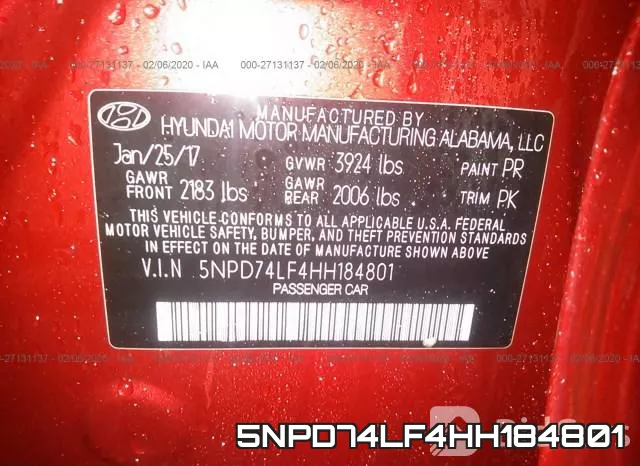 5NPD74LF4HH184801 фото 10