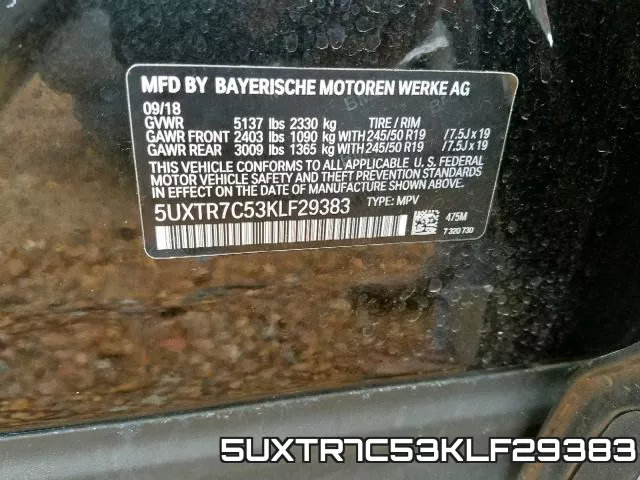 5UXTR7C53KLF29383 фото 2