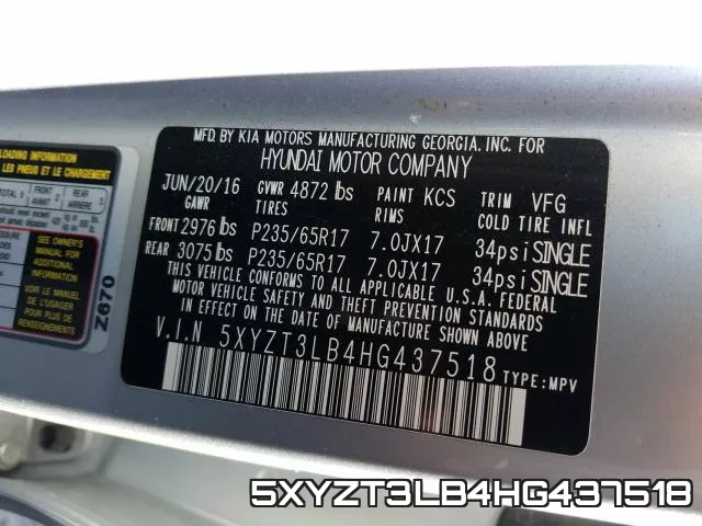 5XYZT3LB4HG437518 фото 2