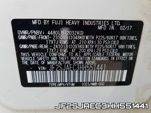 JF2SJAEC3HH551441 фото 2