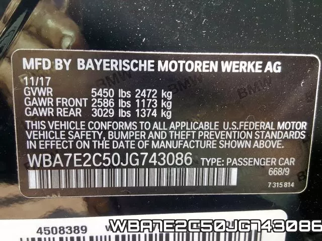 WBA7E2C50JG743086 фото 2