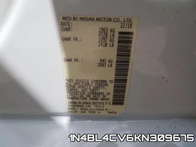 1N4BL4CV6KN309675 фото 2