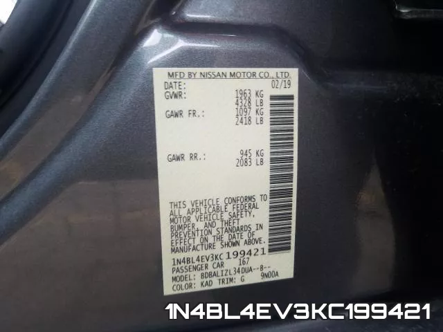 1N4BL4EV3KC199421 фото 2