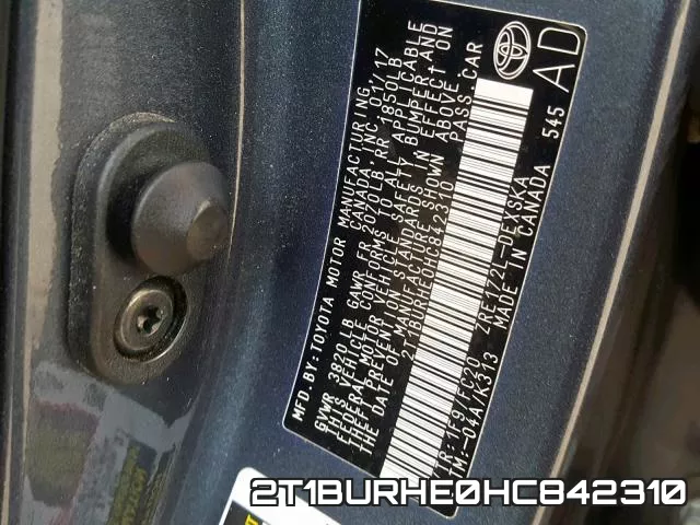 2T1BURHE0HC842310 фото 2