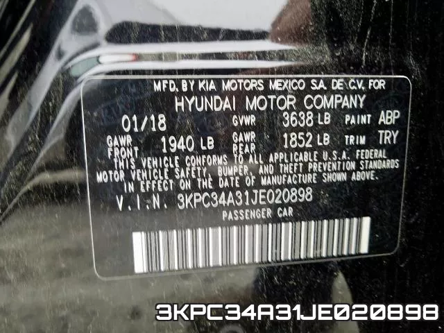 3KPC34A31JE020898 фото 2